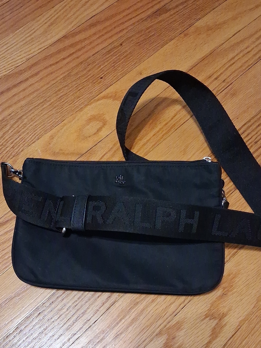 Ralph Lauren Black Messenger Bag with Logo Webbing Strap